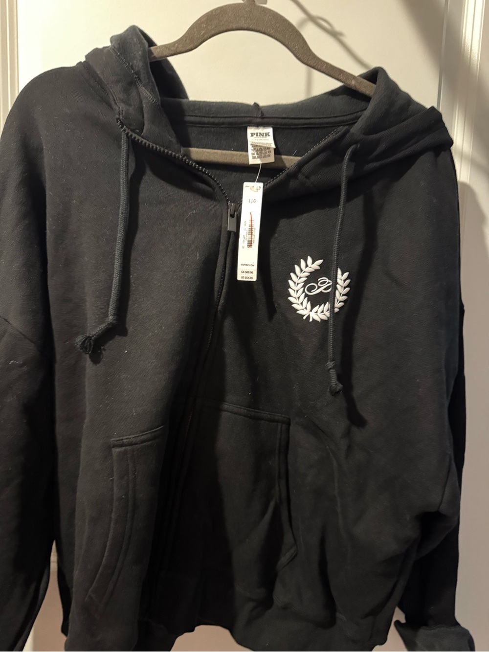 PINK Victoria's Secret Black Men's Zip-Up Hoodie with Laurel Crest
